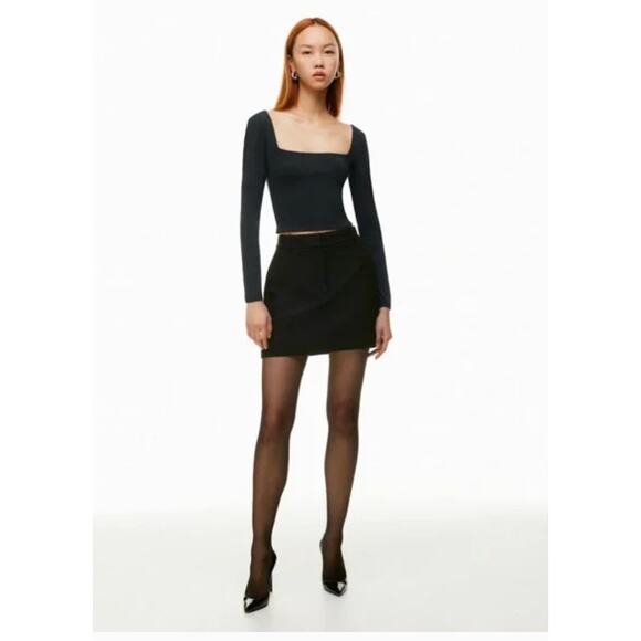 Babaton Black Long Sleeve Square Neck Double Layer Contour Crop Top Size S - Picture 14 of 14